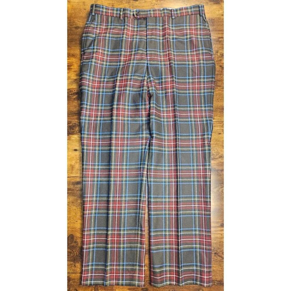 Brooks Brothers Mens Tartan Plaid Wool Chino Pants Green Red Size 40x32